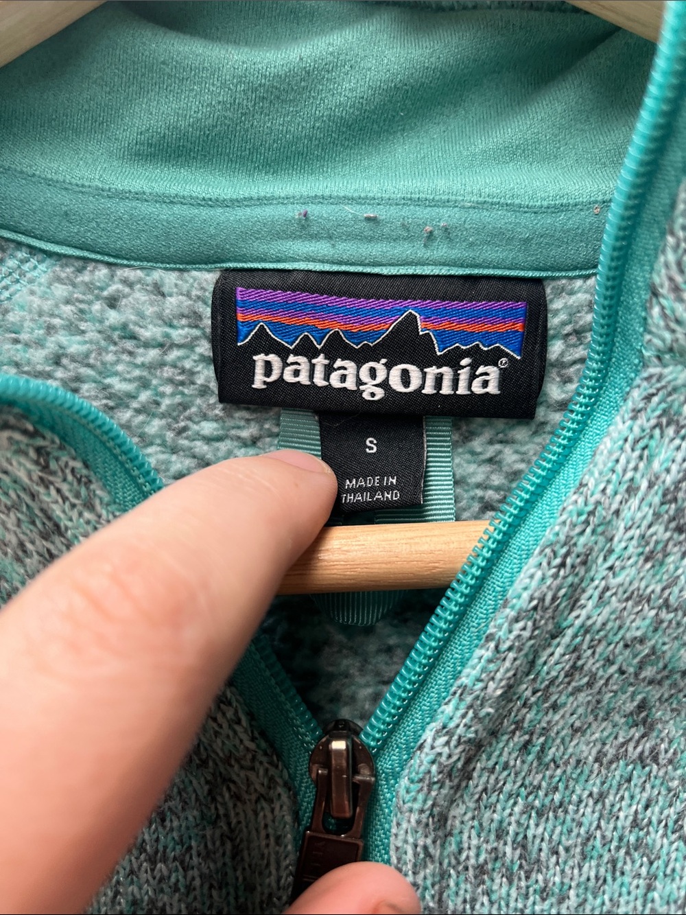 Patagonia Teal Blue Gray Heathered‎ Better Sweater 1/4 Zip Pullover Jacket- S - Picture 4 of 5